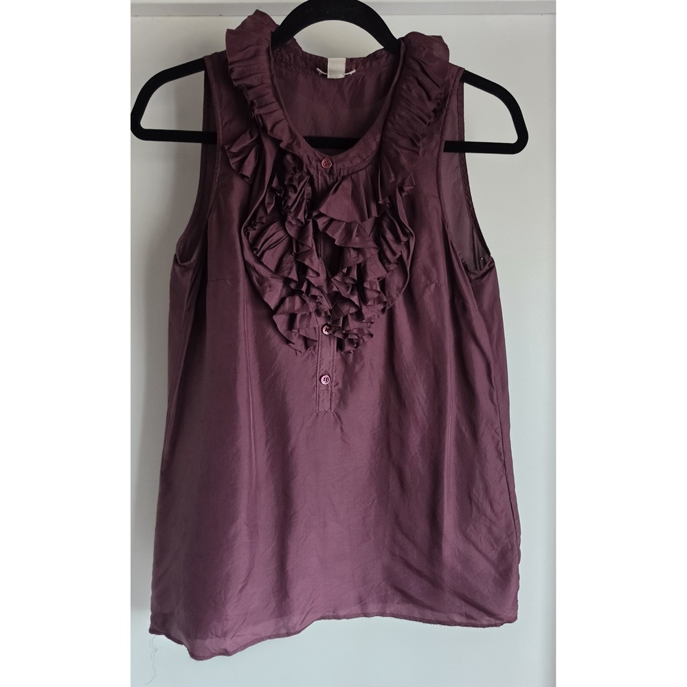 J.Crew Blouse Size 2 Silk Sleeveless Collared Purple Solid Top Shirt